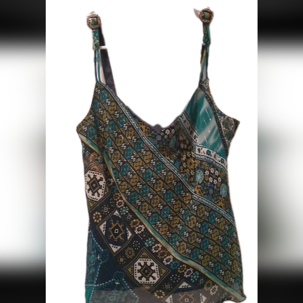 Elegant Blue and Green Silk Camisole
